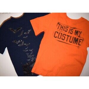 EUC BOYS TARGET HALLOWEEN T SHIRTS ORANGE THIS IS MY COSTUME NAVY BAT SZ XS 4 5